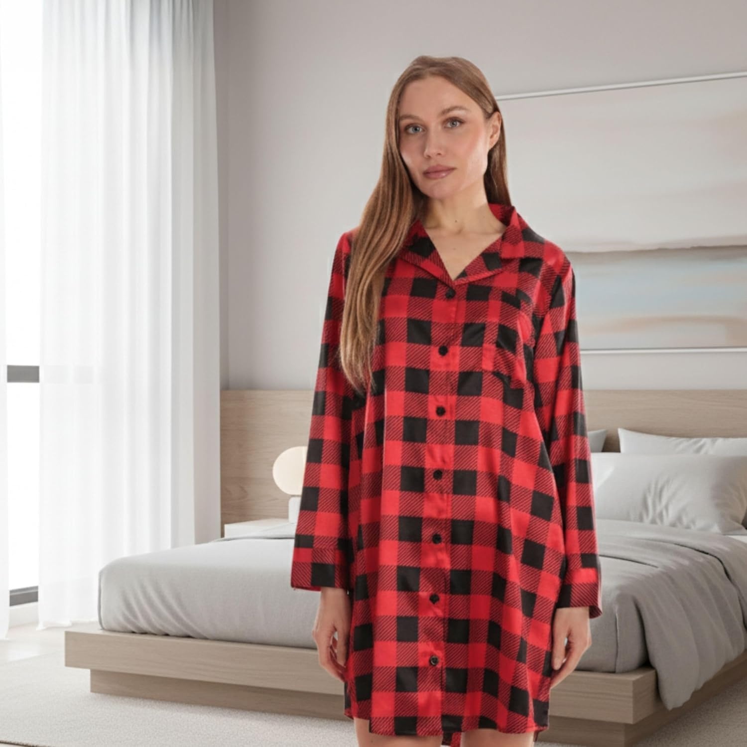 image:imageJust Love Womens Satin Nightgown Boyfriend Button Down Sleep ShirtPink Solid