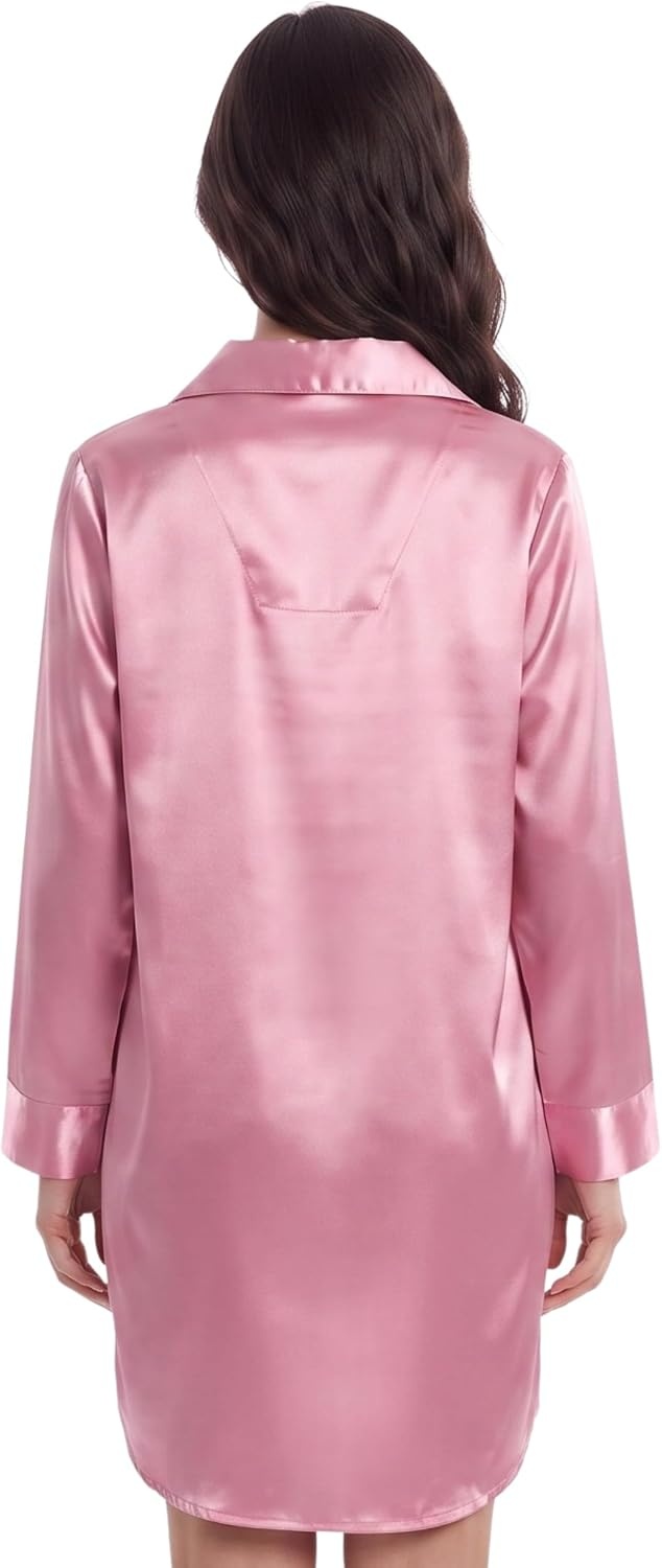 image:imageJust Love Womens Satin Nightgown Boyfriend Button Down Sleep ShirtPink Solid