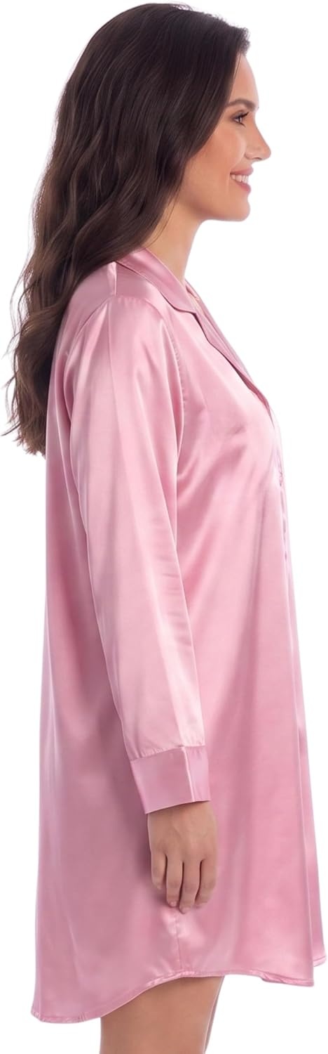 image:imageJust Love Womens Satin Nightgown Boyfriend Button Down Sleep ShirtPink Solid