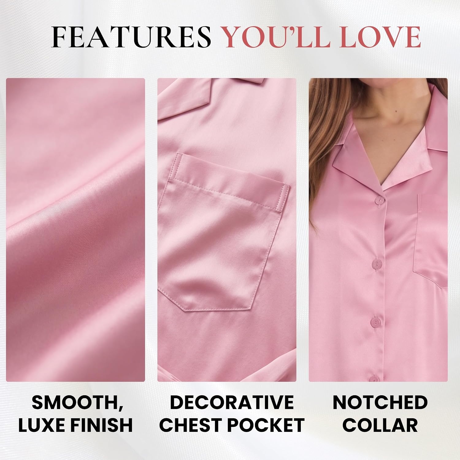 image:imageJust Love Womens Satin Nightgown Boyfriend Button Down Sleep ShirtPink Solid