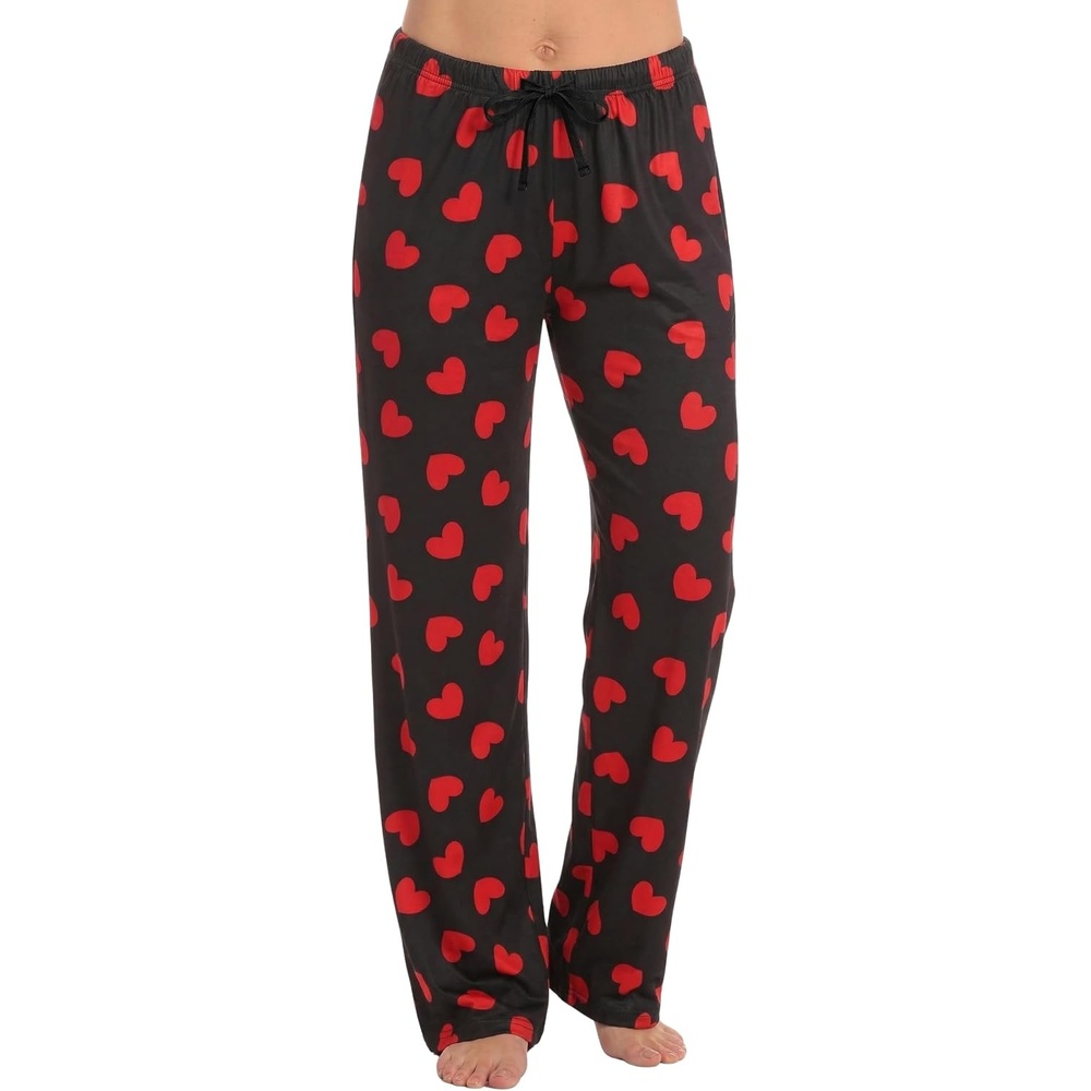 image:imageJust Love Womens Pajama Pants Soft Stretch Jersey PJ Bottoms with Two Pockets Elastic Waist and DrawstringBlack Red Heart Print