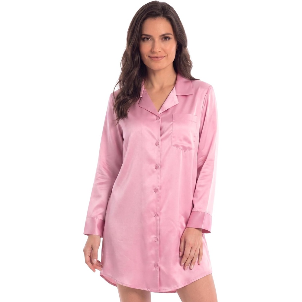 image:imageJust Love Womens Satin Nightgown Boyfriend Button Down Sleep ShirtPink Solid