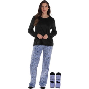 Just Love Pajama Pants Set Womens with Socks(Purple – Snowflake)