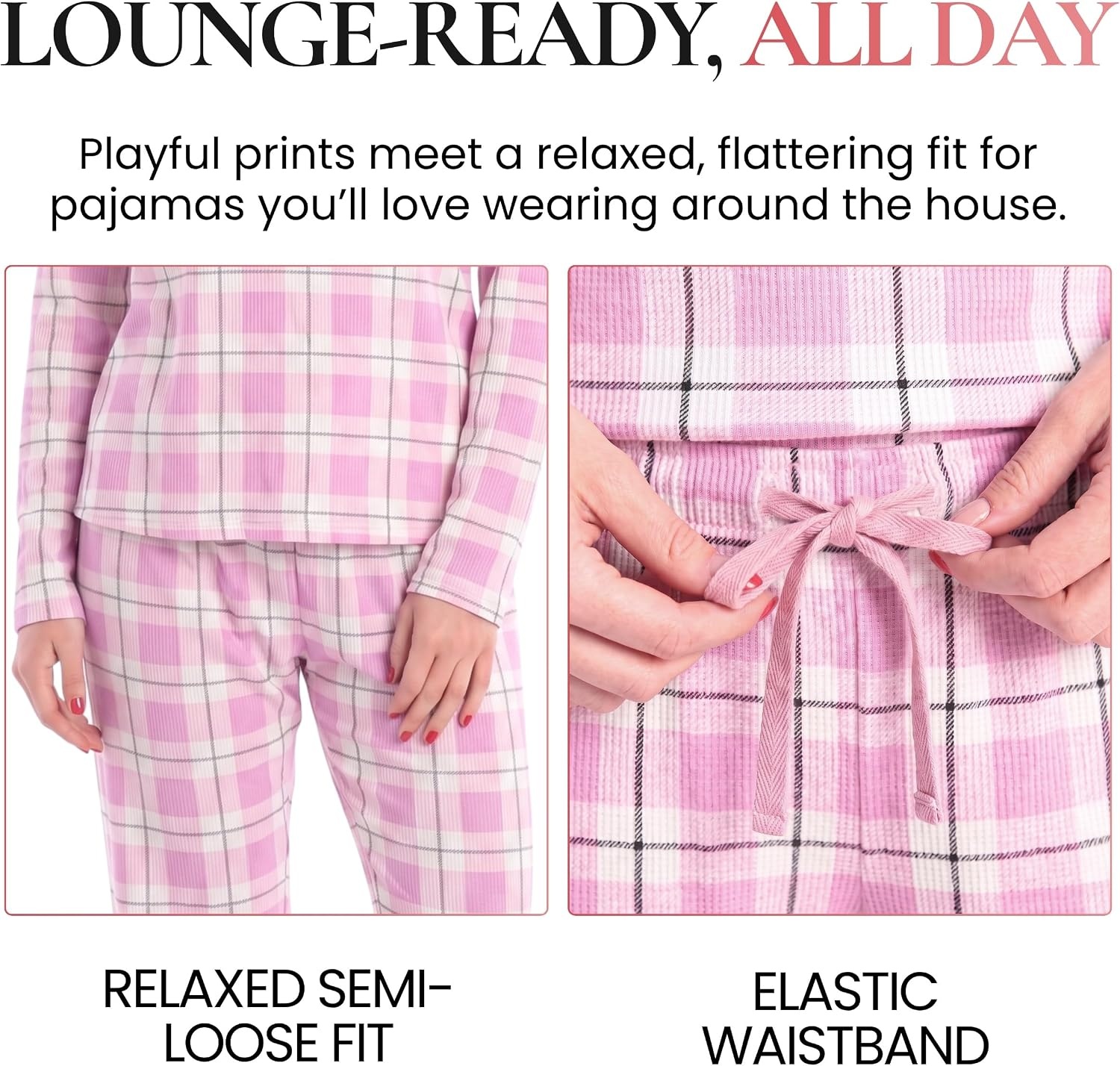 image:imageJust Love Womens Fleece Pajama Set Long Sleeve 2Piece Matching SleepwearBrushed Pink Plaid