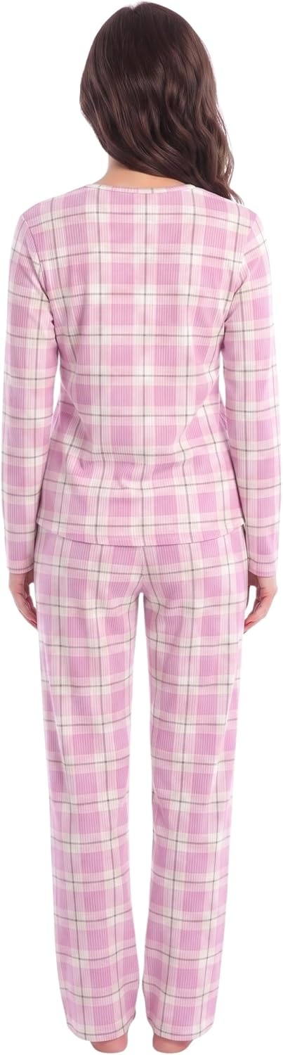 image:imageJust Love Womens Fleece Pajama Set Long Sleeve 2Piece Matching SleepwearBrushed Pink Plaid