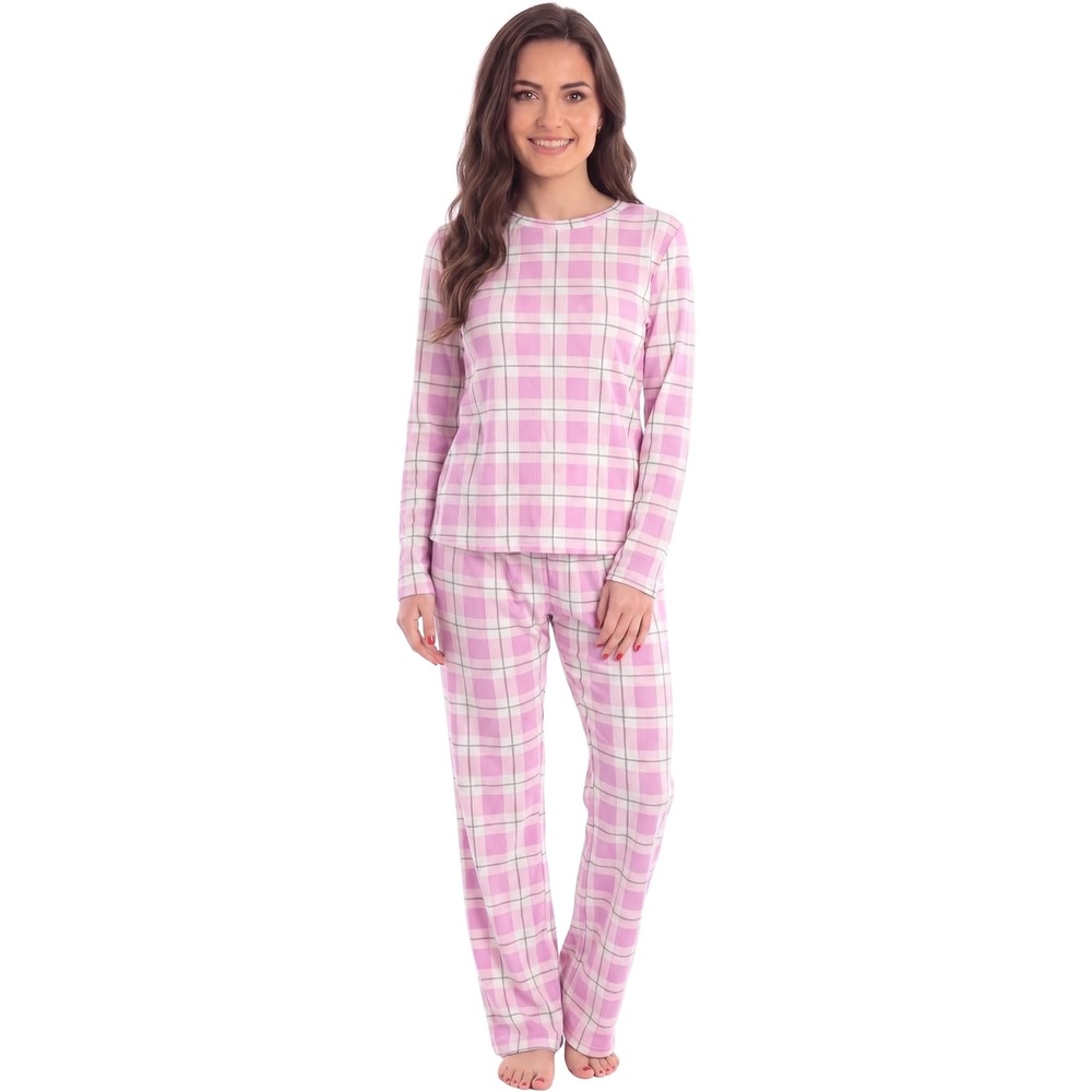 image:imageJust Love Womens Fleece Pajama Set Long Sleeve 2Piece Matching SleepwearBrushed Pink Plaid