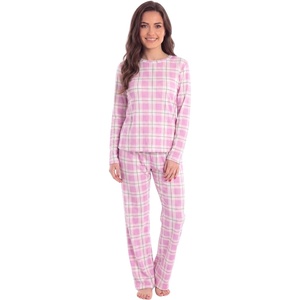 Just Love Women’s Fleece Pajama Set, Long Sleeve 2-Piece Matching Sleepwear(Brushed Pink Plaid)