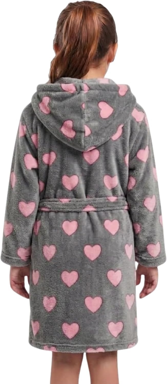 image:imageJust Love Girls Plush Hooded Robe Soft Printed Fleece BathrobeHeart Black Fuchsia