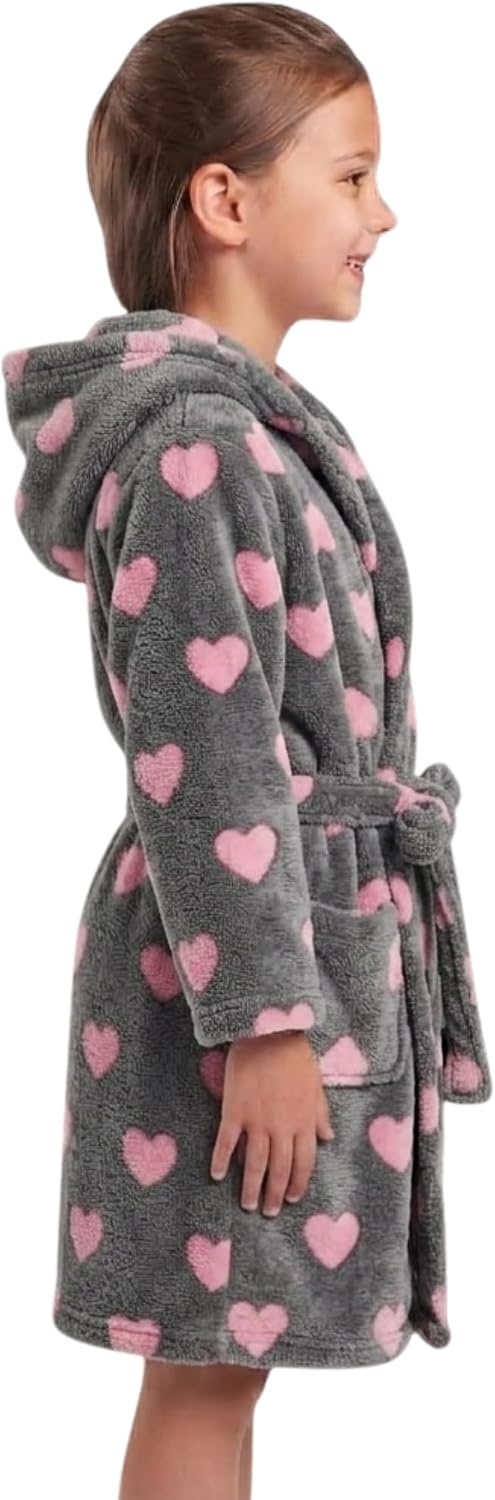 image:imageJust Love Girls Plush Hooded Robe Soft Printed Fleece BathrobeHeart Black Fuchsia