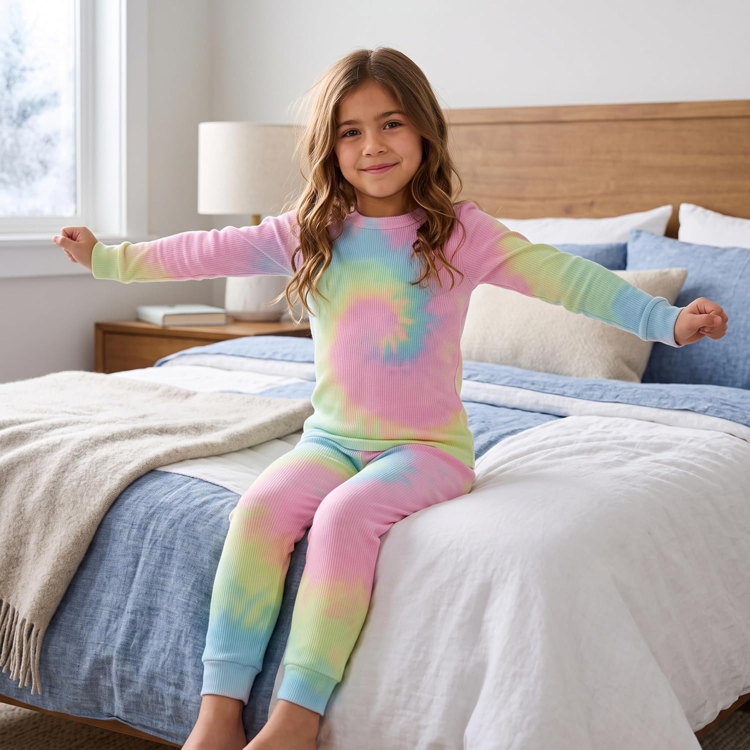 image:imageJust Love Girls Thermal Underwear Set 2Piece Crew Neck Base LayerTie Dye Neon Purple