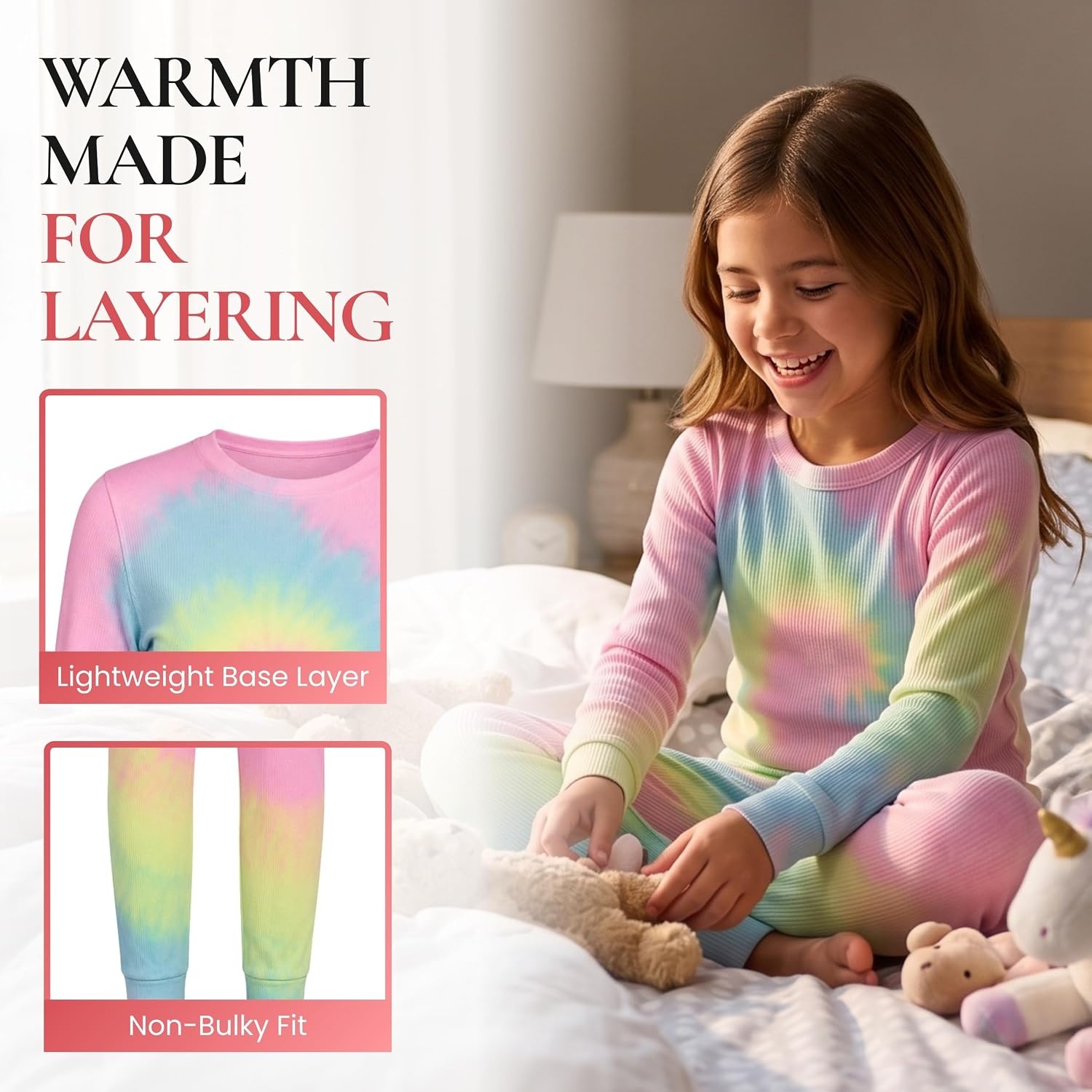 image:imageJust Love Girls Thermal Underwear Set 2Piece Crew Neck Base LayerTie Dye Neon Purple