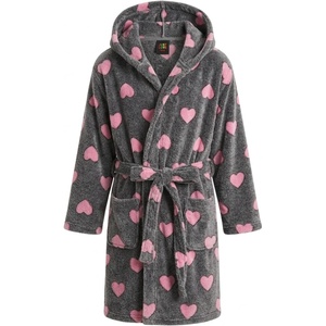 Just Love Girls’ Plush Hooded Robe, Soft Printed Fleece Bathrobe(Heart – Black Fuchsia)