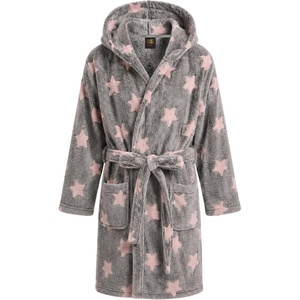 Just Love Girls’ Plush Hooded Robe, Soft Printed Fleece Bathrobe(Star – Grey Pink)